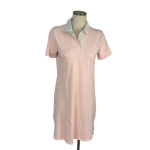 Lands End Polo T Shirt Dress Womens Small Light Pink Short Sleeve Plaid Collar